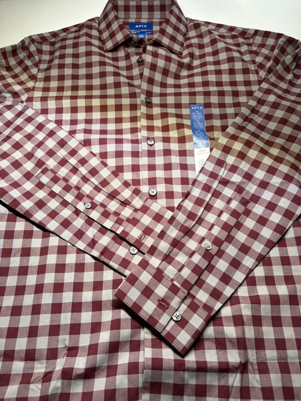 Apt. 9 Men’s Casual Slim Fit Button Down Shirt Burgundy Gray Size Medium